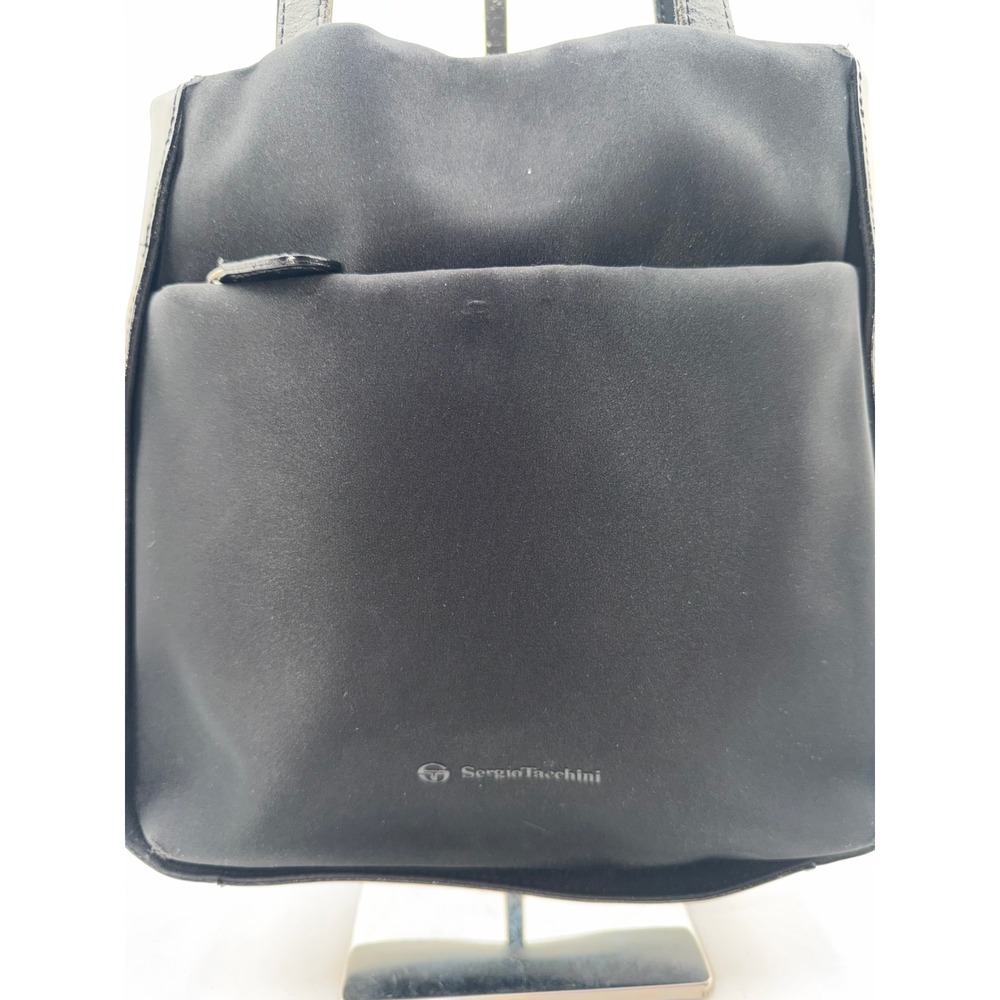 Sergio Tacchini Black Nylon Leather Trim Shoulder Bag Tote Styled In Italy